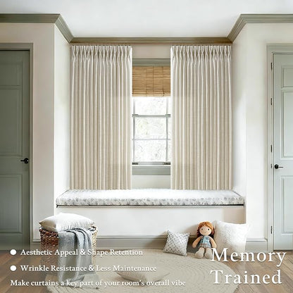 63 Inches Semi Sheer Beige Pinch Pleat Flax Linen Curtains 50x63 2 Panels | - Image 2