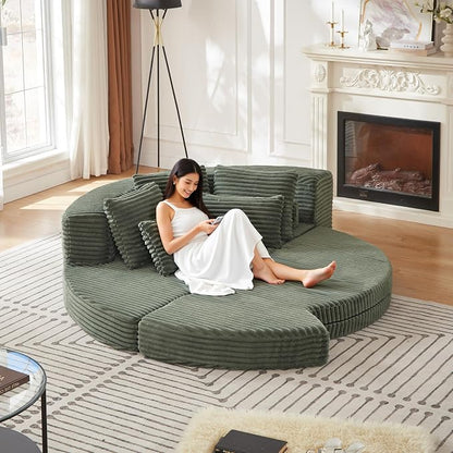 78.5" Corduroy Boneless Round Oversized Sofa, Converts into Two Recliners - Image 3
