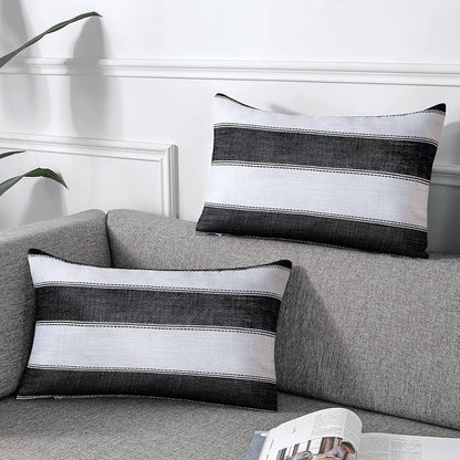 AmHoo Pack of 2 Farmhouse Stripe Check Throw Pillow Covers Set Case Cotton by AmHootextile