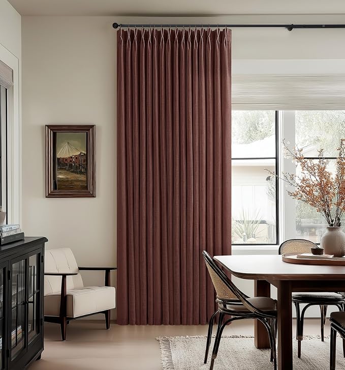 Pinch Pleated Rust Brown Linen Blend Semi Sheer Curtains 105 Inch Length | - Image 8