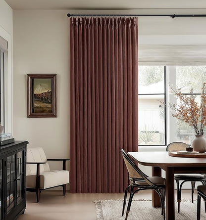 Pinch Pleated Rust Brown Linen Blend Semi Sheer Curtains 105 Inch Length | - Image 8
