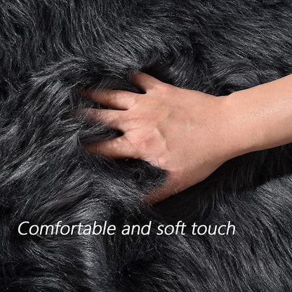 Latepis Round Area Rugs Dark Gray 6.7ft Faux Sheepskin Fur Circle Rug - Image 4