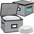 Homyfort China Storage Containers - Dinner Plate Storage with Lid, Handles, Hard Shell Dinnerware Protectors for Moving Bowls, Saucer, Padded Protective Storage, 12x12, 2 Pack