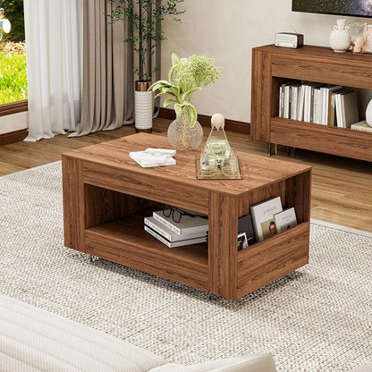 39" Wood Coffee Table for Living Room, Sides Storage by Unknown