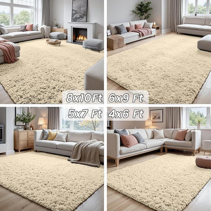 6x9 Fluffy Shag Area Rugs for Living Room Bedroom: Soft Plush Carpet Beige | - Image 7