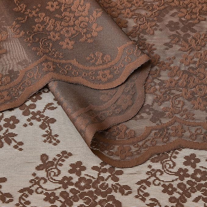 YJ YANJUN Vintage Lace Curtains 96 Inches Long-Victorian Floral Sheer Brown - Image 6