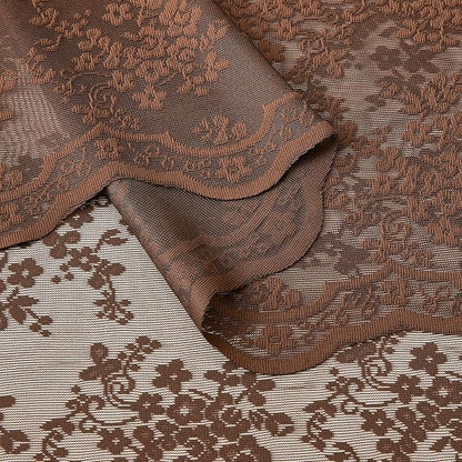 YJ YANJUN Vintage Lace Curtains 96 Inches Long-Victorian Floral Sheer Brown - Image 6