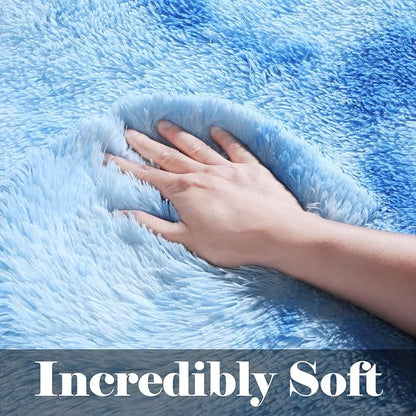 Tie-Dye Blue Rugs for Living Room Bedroom, Fluffy 5x8 Bedside Area Rug - Image 2