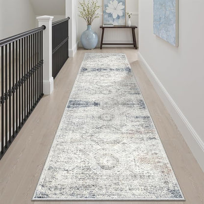 Soalmost Runner Rug 2x8 Washable Hallway Kitchen Runners Blue/Ivory | Non-Slip - Image 2