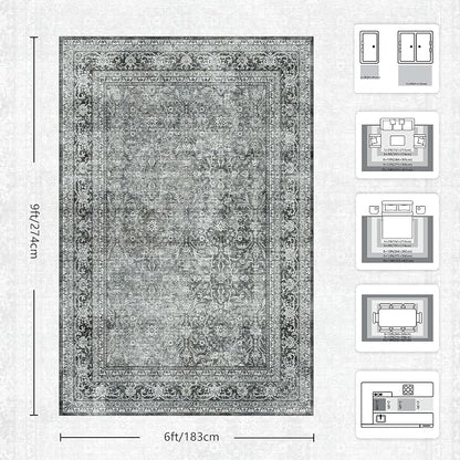 6x9 Area Rugs - Washable Vintage Retro Living Room Rug, Soft Ultra Thin Non - Image 2