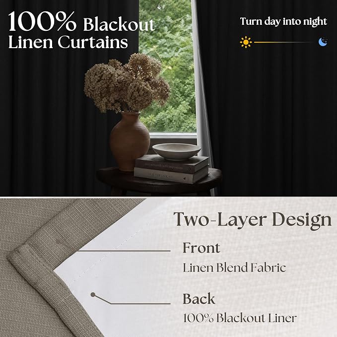 Dark Taupe Linen Blackout Pinch Pleated 108 Inch Curtains - Image 4