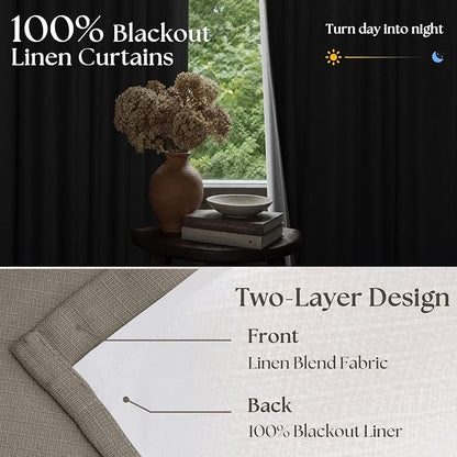 Dark Taupe Linen Blackout Pinch Pleated 108 Inch Curtains - Image 4