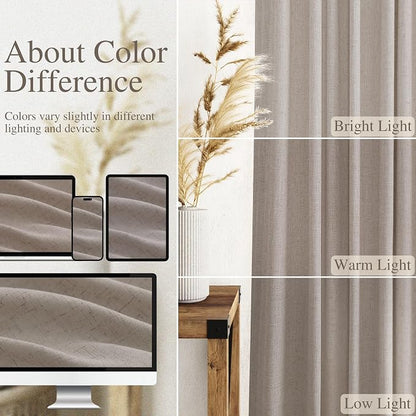 Stone Beige Linen Curtains for Living Room 120 Inches Long Light Filtering Semi - Image 3