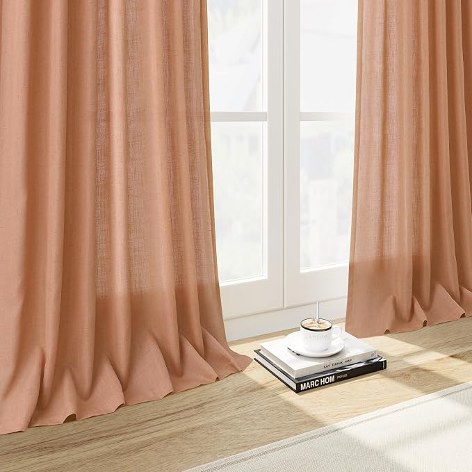 Peach Quartz Curtains 90 Inches Long 2 Panel Set Back Tab Rod Pocket Linen - Image 6