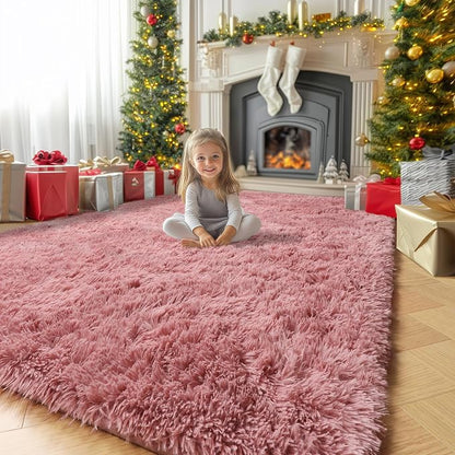 Amdrebio Blush Pink Large Fluffy Area Rug 6x9 by Amdrebio