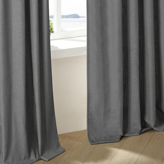 Dark Gray Linen Pinch Pleated Light Filter Curtains 102 Inches Long 2 Panels - Image 9
