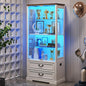 FREDEES Display Cabinet with Glass Doors, Tall Bookcase with 3 Color Lights and by FREDEES