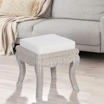 JONATHAN Y Rowan 18.5" Gray White Wash Woven Rattan Vanity Stool - Image 2