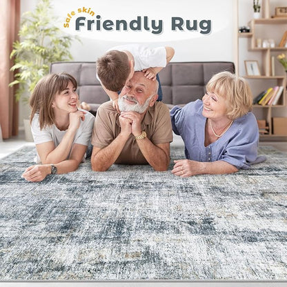 6x9 Area Rugs Washable Rug: Abstract Neutral Rugs Modern Non Slip Area Rug - Image 6