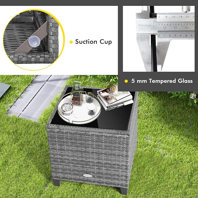HAPPYGRILL 3 Pieces Patio Conversation Set, Outdoor Furniture Set PE Rattan - Image 5