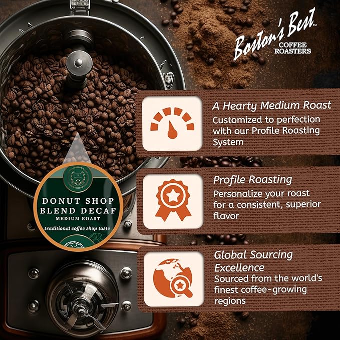 Boston’s Best Coffee - Hearty Medium-Roast Donut Shop Decaf Gourmet Premium Ground Coffee, 11 oz. / 311 g Bag