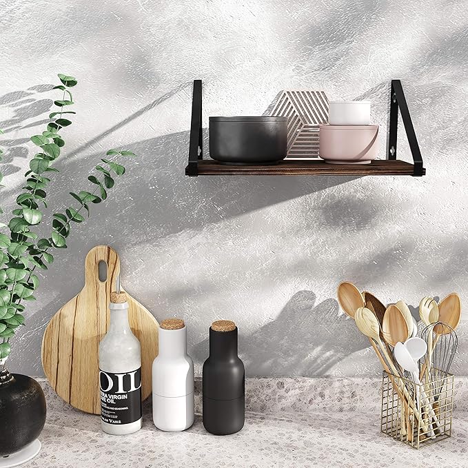BAMEOS Floating Shelves Rustic Wood Wall Shelf Wall Mounted Shelves - Image 2