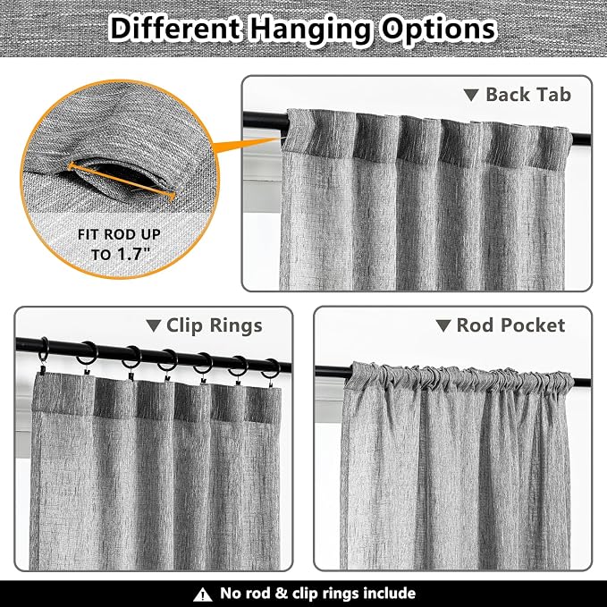 MYSKY HOME Sheer Curtains for Bedroom, Kitchen Curtain Panels Cotton Polyester - Image 3