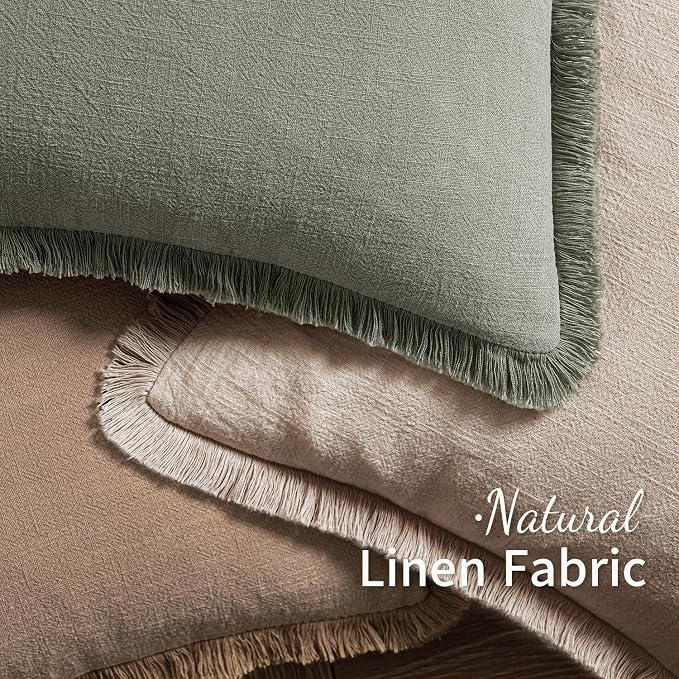MIULEE Boho Natural Linen Fringe Decorative Throw Pillow Covers 16x16 | Set of 2 - Image 4