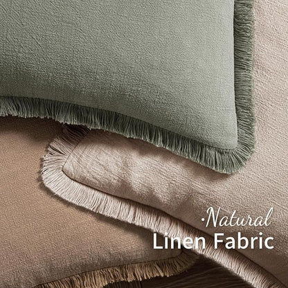 MIULEE Boho Natural Linen Fringe Decorative Throw Pillow Covers 16x16 | Set of 2 - Image 4