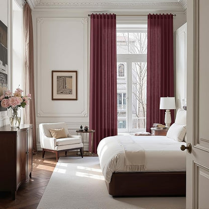 Burgundy Linen Curtains for Living Room 126 Inches Long Light Filtering Semi - Image 7