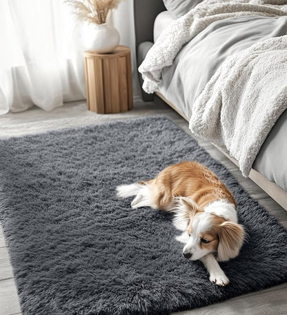 OLANLY 3x5 Machine Washable Small Bedside Rug, Soft Fluffy Shaggy Rugs - Image 3