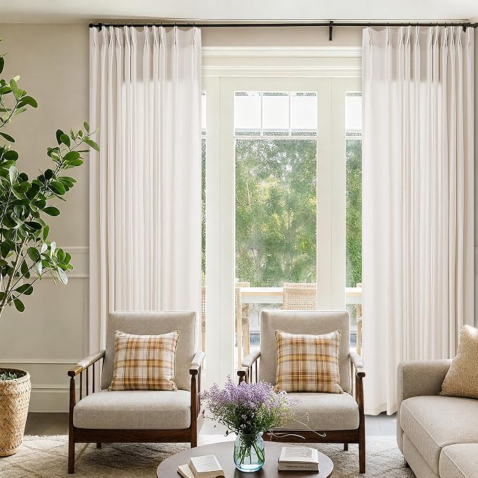 72x105 Extra Wide Extra Tall Pinch Pleated Linen Curtains Semi Sheer | Custom - Image 3