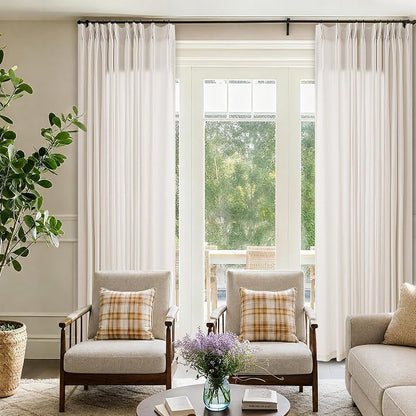 72x105 Extra Wide Extra Tall Pinch Pleated Linen Curtains Semi Sheer | Custom - Image 3