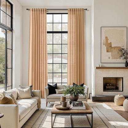 Camel Linen Curtains for Living Room Extra Long 132 Inches Long Back Tab Light by Nanspring