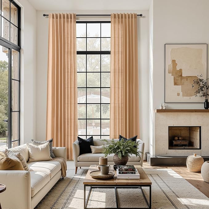 Camel Linen Curtains for Living Room 92 Inches Long Back Tab and Rod Pocket - Image 6