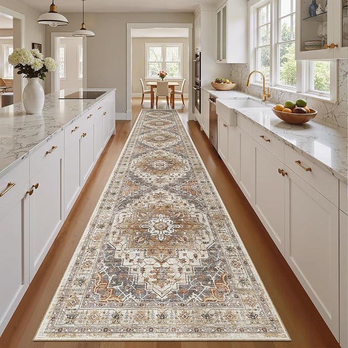 Madane Hallway Runner Rug 2'6''x14' Kitchen Runners Vintage, Turmeric/Grey | - Image 5