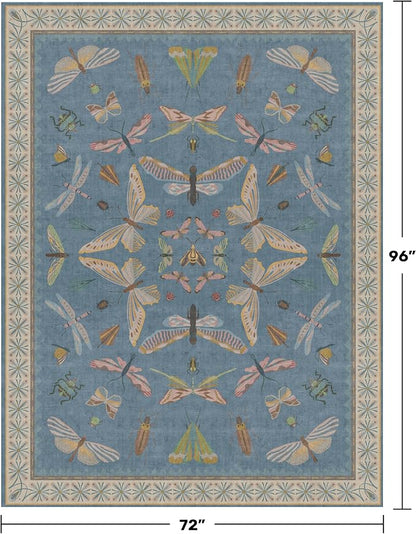 6x8 Blue Floral Area Rug for Living Room, Bedroom & Dining Room Table, Washable - Image 2