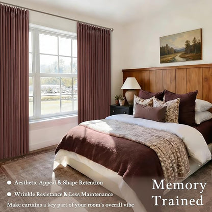 Chestnut Brown Thick Linen Pleated Light Filtering Curtains 96 Inch Long | - Image 6