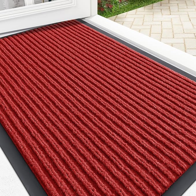 OLANLY Front Door Mat 33x21, Waterproof Heavy-Duty Indoor Outdoor Doormat | Red by OLANLY
