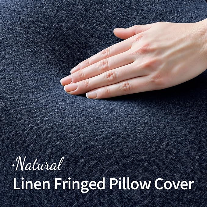 MIULEE Linen Fringe Decorative Euro Throw Pillow Covers Dark Navy 24x24 | Set - Image 2