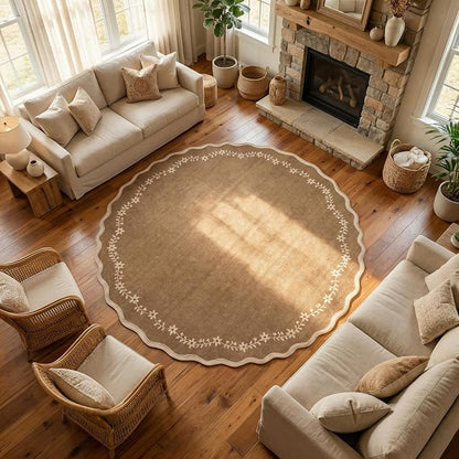 GarveeHome Large Round Rug 8ft Scalloped Washable Circle Living Room Rug | Soft - Image 2
