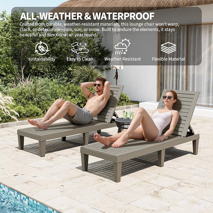 Outdoor Chaise Lounge Chairs Set of 4, 5-Position Adjustable Tanning Lounge - Image 3