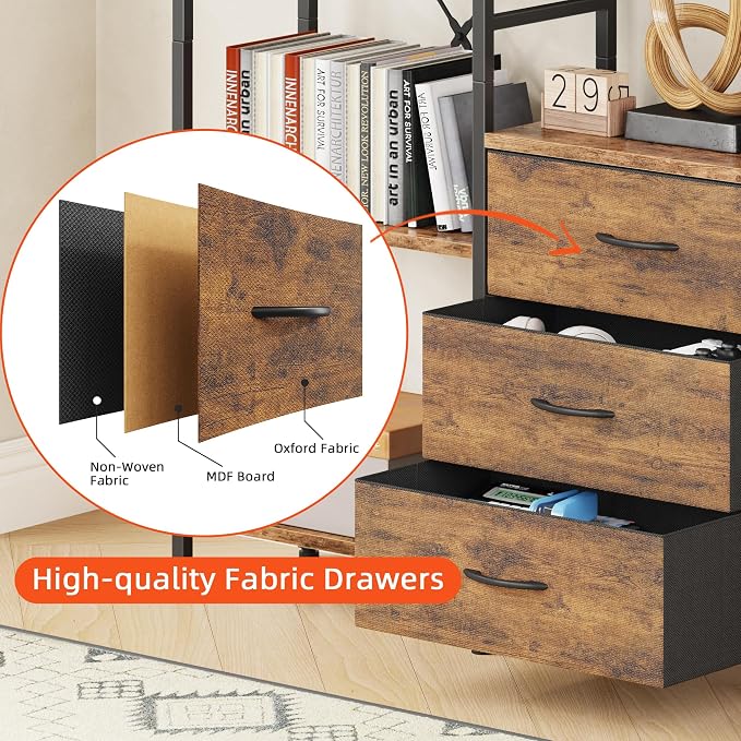 AFLUI Triple Bookshelf with 3 Fabric Drawers, 6-Tier Book Shelf and 10 Display - Image 5