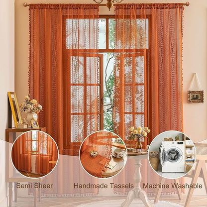 Sutuo Home Boho Lace Curtains 2 Panel Sets - Image 3