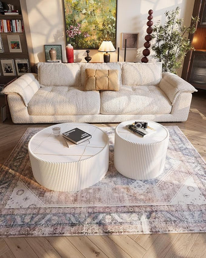 White Marble Round Coffee Table, 29.52" Fluted Coffee Table - Image 5