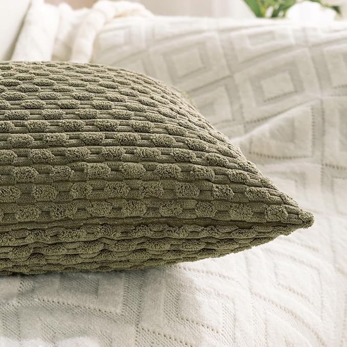 Set of 4 Olive Green Decorative Throw Pillow Covers 22x22 Inch Corduroy Pillow - Image 7