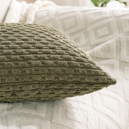 Set of 4 Olive Green Decorative Throw Pillow Covers 22x22 Inch Corduroy Pillow - Image 7