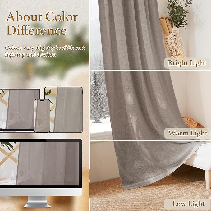 RYB HOME Farmhouse Boho Linen Sheer Curtains 90 inches Long - Image 7