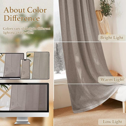 RYB HOME Sheer Curtains 102 inches, Extra Long Floor to Ceiling Curtains | Half - Image 7