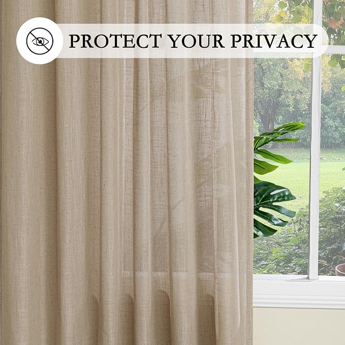 MYSKY HOME Taupe Sheer Curtains 63 inch Length Semi Sheer Curtains - Image 6